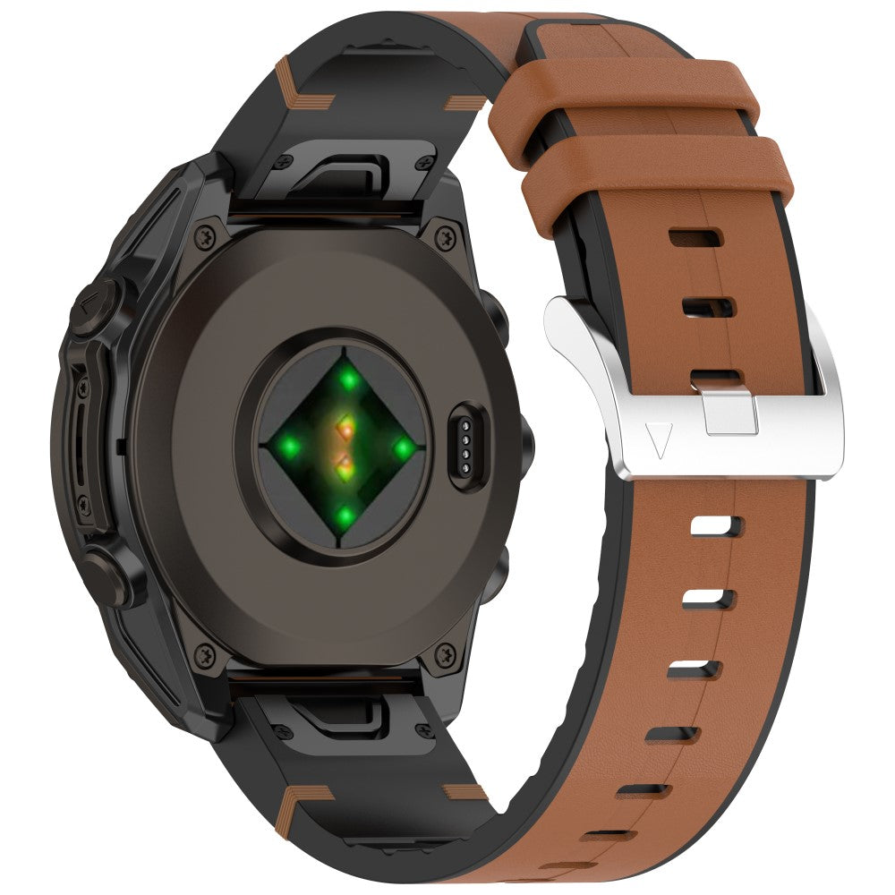 20mm Watch Band Garmin Fenix 8 43mm / Descent MK3i / Fenix 7S Leather Coated Silicone Adjustable Length Strap - Brown#serie_1