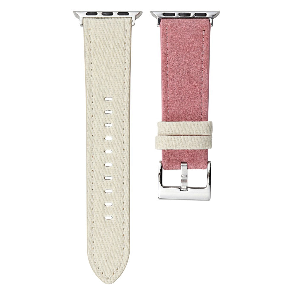 Splicing Color Watch Band Apple Watch Series 10 46mm Suede + Denim Strap - White + Pink#serie_1