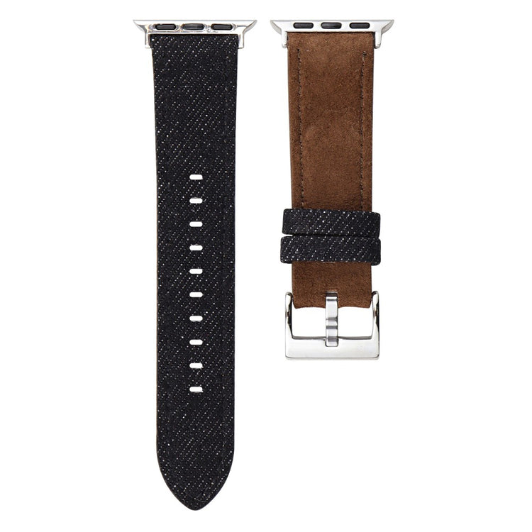 Splicing Color Watch Band Apple Watch Series 10 46mm Suede + Denim Strap - Black + Dark Brown#serie_7