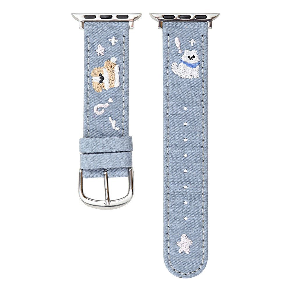 Denim Watch Band Apple Watch Series 10 46mm Embroidered Dog Star Strap - Blue#serie_1