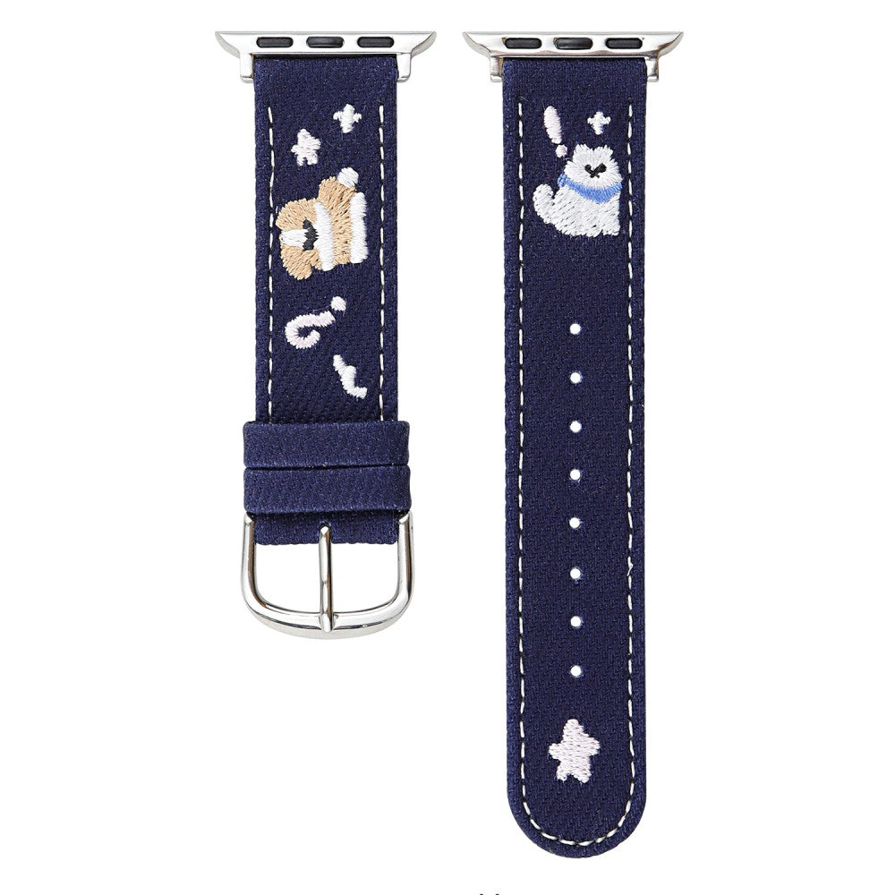 Denim Watch Band Apple Watch Series 10 46mm Embroidered Dog Star Strap - Dark Blue#serie_2