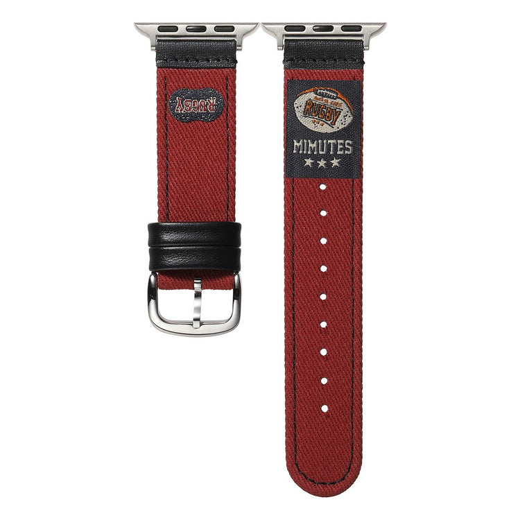 Denim Watch Band Apple Watch Series 10 46mm Retro Replacement Strap - American Football / Red#serie_3