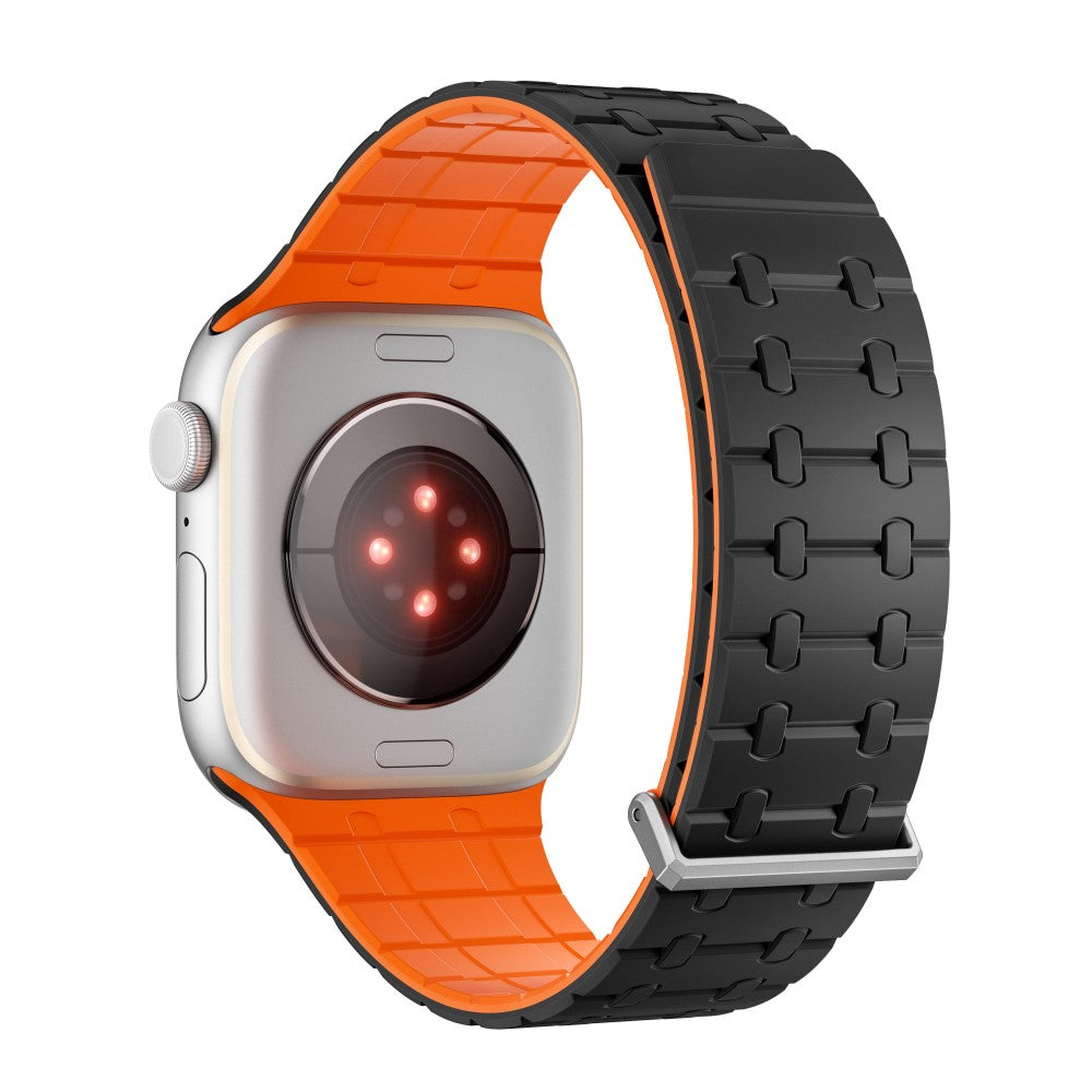 KALEBOL Magnetic Watch Band Apple Watch Series 10 46mm Silicone Strap - Black + Orange#serie_1