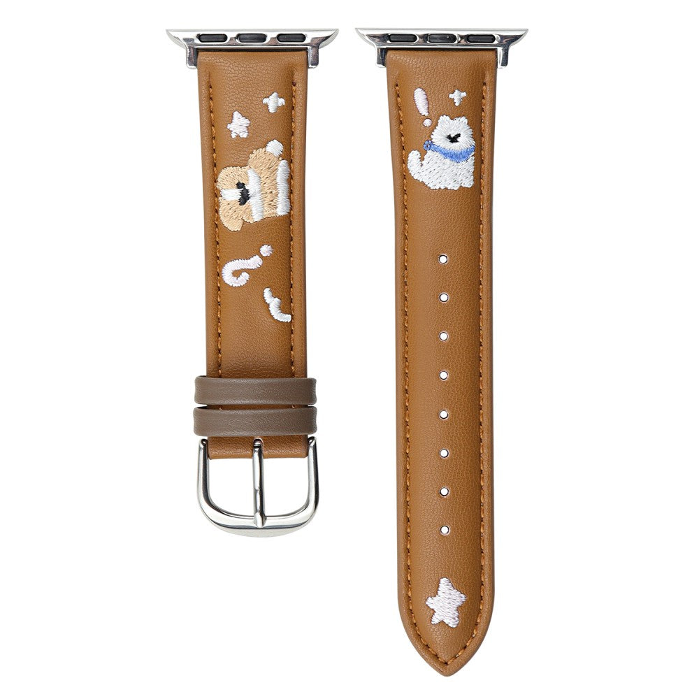 Leather Strap Apple Watch Series 10 46mm Cat Embroidery Adjustable Band - Brown#serie_1