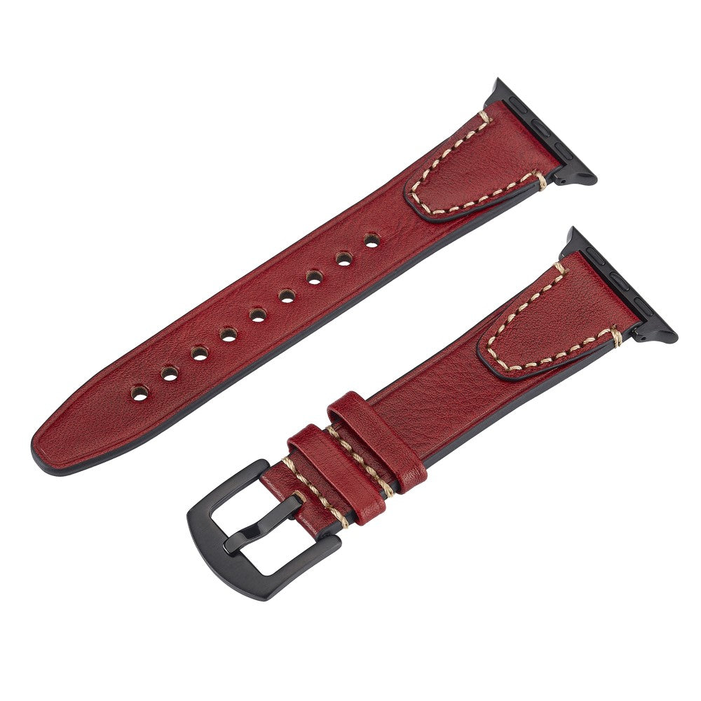 Watch Band Apple Watch Series 10 46mm U-Shaped Design Genuine Cow Leather Strap - Red#serie_1