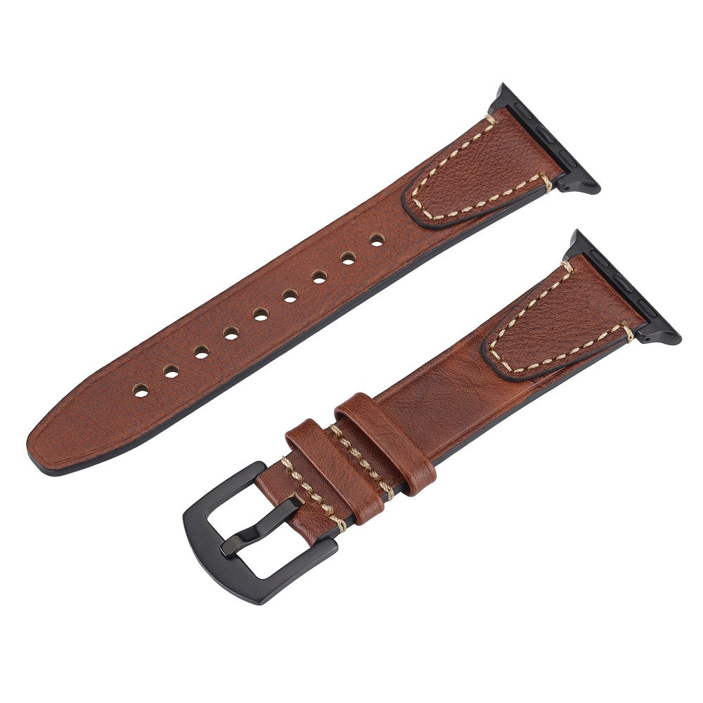 Watch Band Apple Watch Series 10 46mm U-Shaped Design Genuine Cow Leather Strap - Brown#serie_2