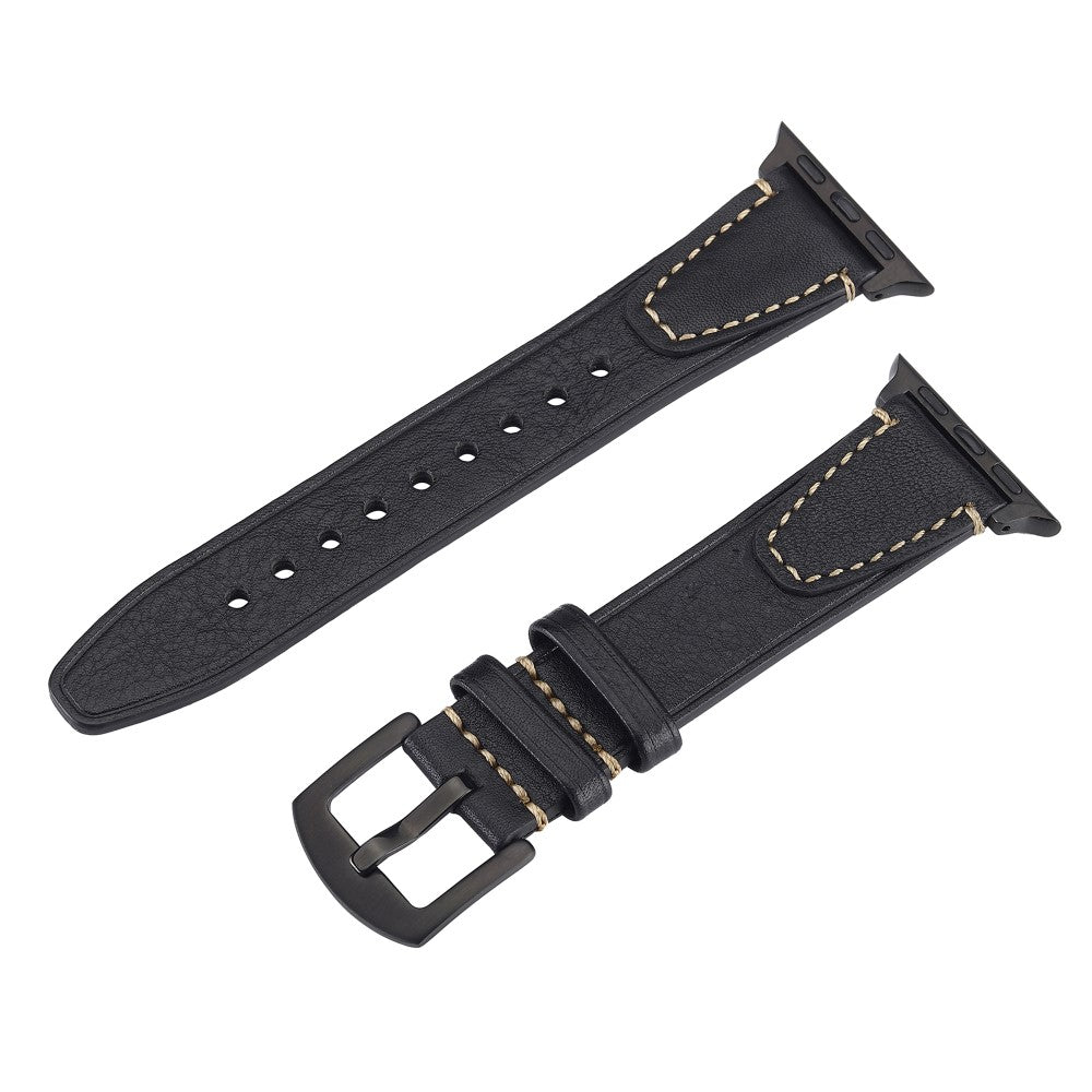 Watch Band Apple Watch Series 10 46mm U-Shaped Design Genuine Cow Leather Strap - Black#serie_3