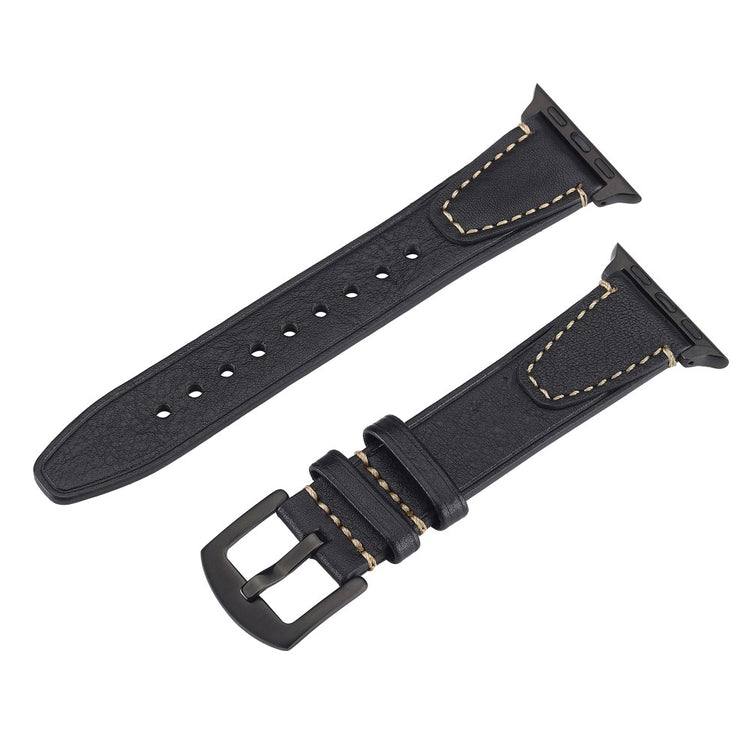 Watch Band Apple Watch Series 10 46mm U-Shaped Design Genuine Cow Leather Strap - Black#serie_3