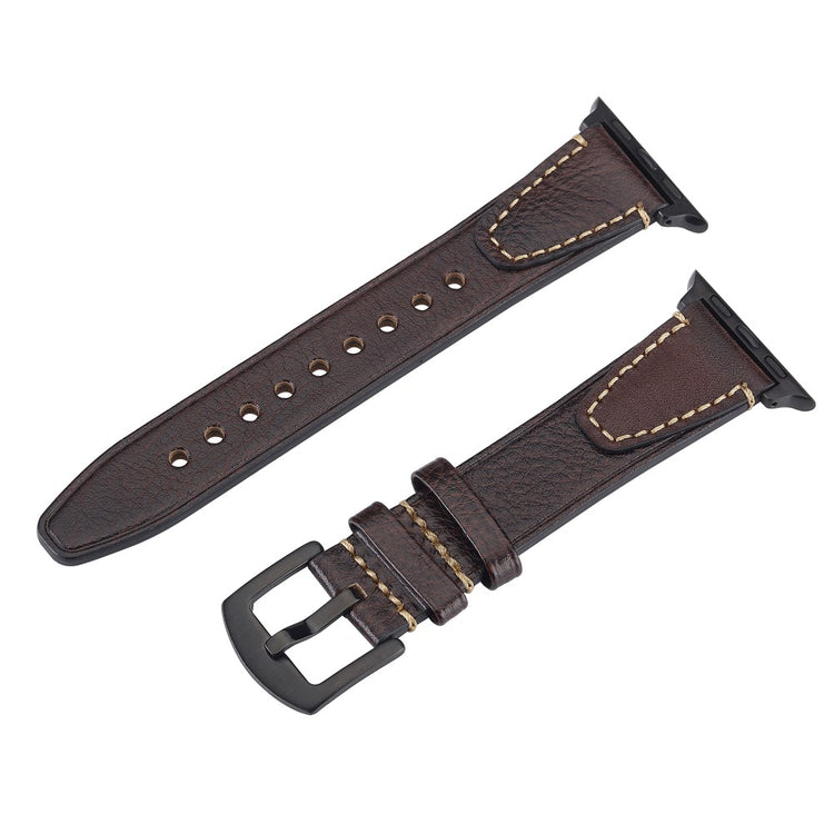 Watch Band Apple Watch Series 10 46mm U-Shaped Design Genuine Cow Leather Strap - Coffee#serie_7