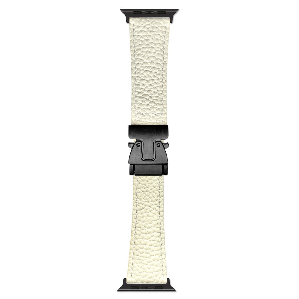 Genuine Cow Leather Strap Apple Watch Series 10 46mm Magnetic Buckle Watch Band - Beige#serie_1