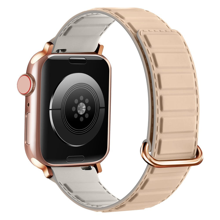 Silicone Strap Apple Watch Series 10 46mm Magnetic Buckle Watch Band - Milk Tea+ Rock Grey#serie_8