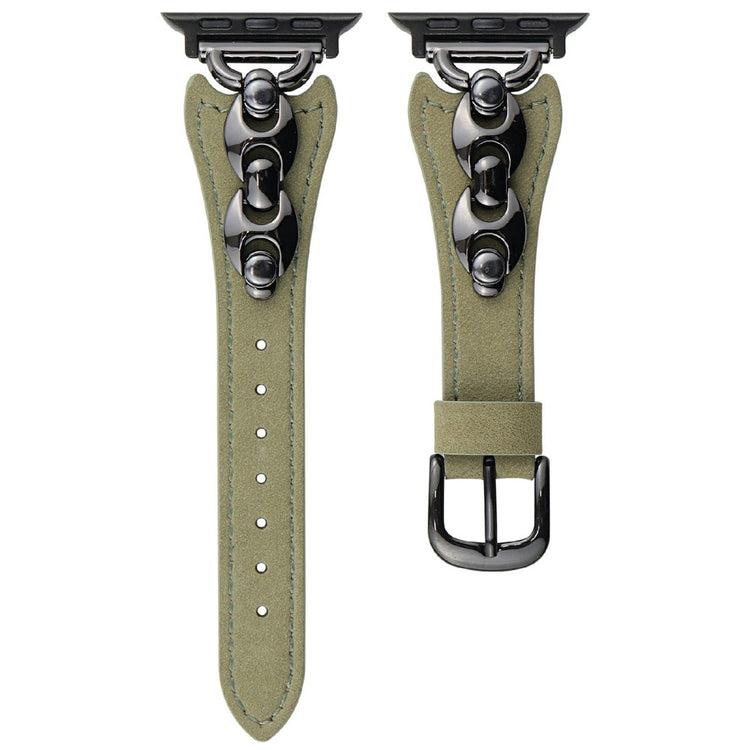 Watch Strap Apple Watch Series 10 46mm D-Shaped Metal Ring Leather Band - Green  /  Black#serie_4