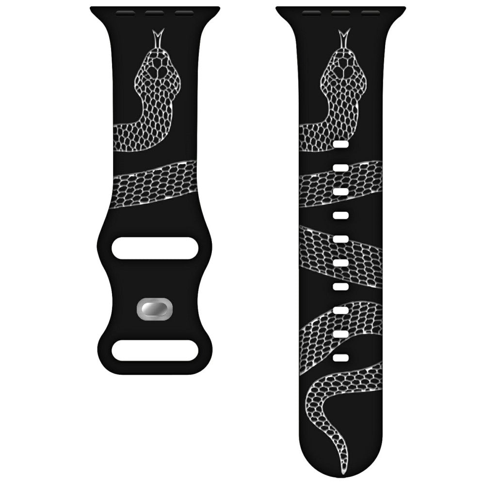 Silicone Band Apple Watch Series 10 46mm 42m Snake Pattern Engraved Watch Strap - Black / White#serie_1