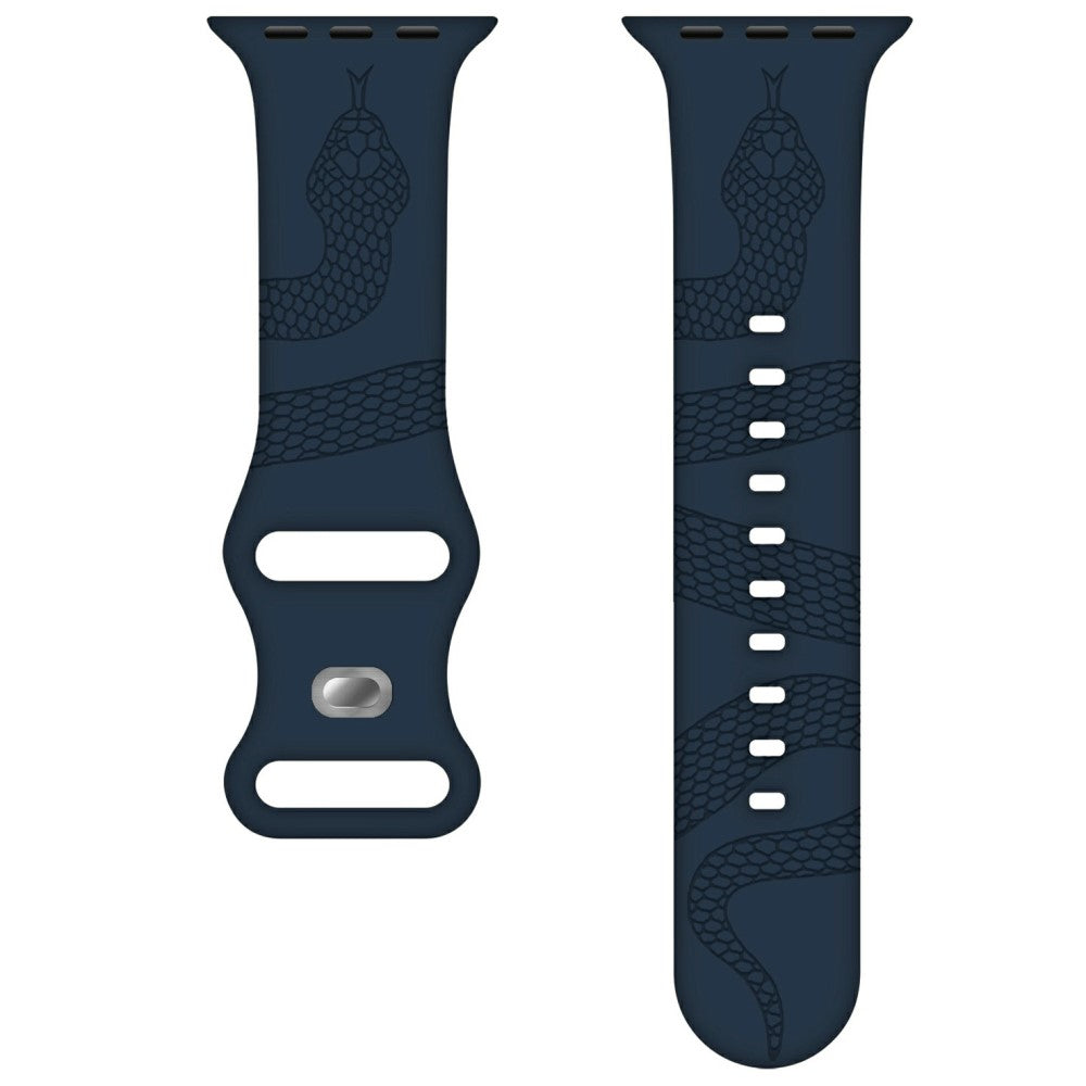 Silicone Strap Apple Watch Series 10 46mm 4 Butterfly Clasp Band Snake Pattern Engraved - Dark Blue#serie_1