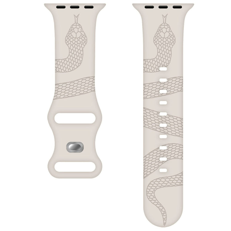 Silicone Strap Apple Watch Series 10 46mm 4 Butterfly Clasp Band Snake Pattern Engraved - Starlight#serie_4