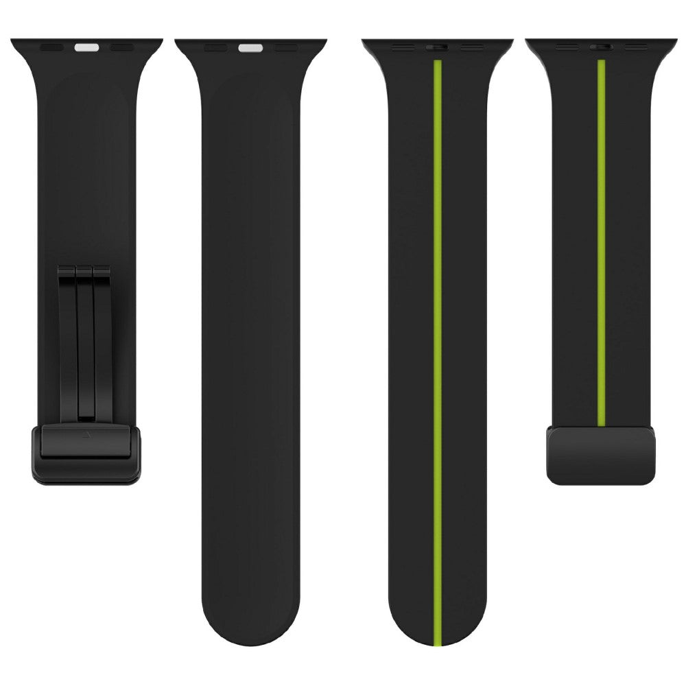 KALEBOL Magnetic Silicone Strap Apple Watch Series 49mm - 45mm - 44mm - 42mm Stripe Watch Band - Black+Lime#serie_1
