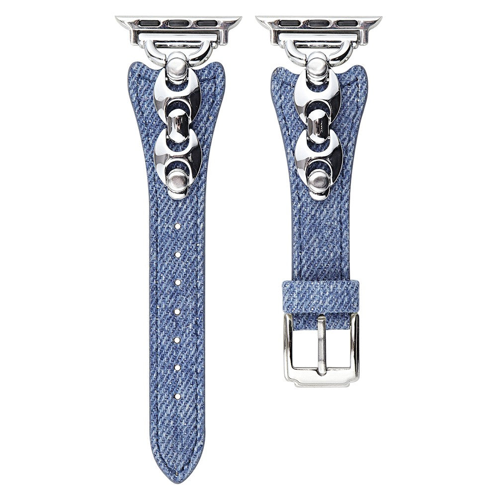 Watch Band Apple Watch Series 10 46mm Metal D-Buckle Denim Leather Strap - Blue  /  Silver#serie_1