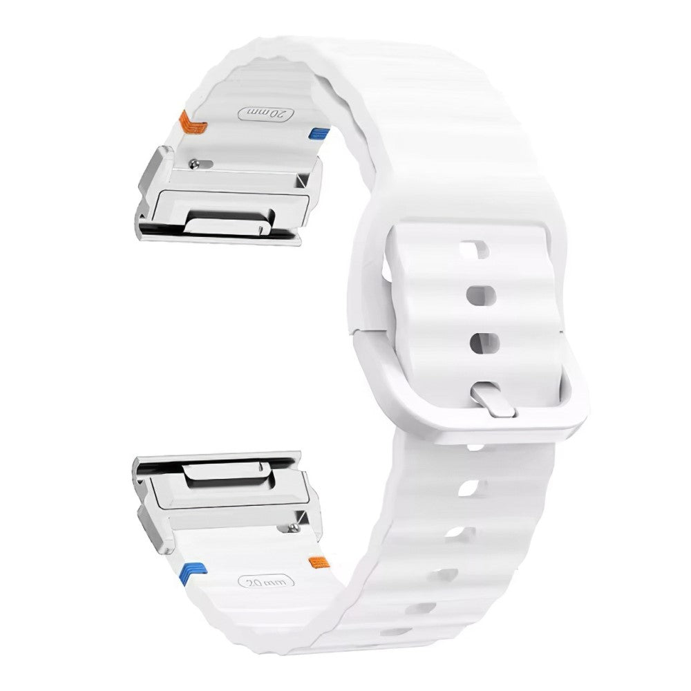 Watch Band Garmin Fenix 8 51mm Quick Release Wavy Texture Silicone Strap with Silver Connector - White#serie_3