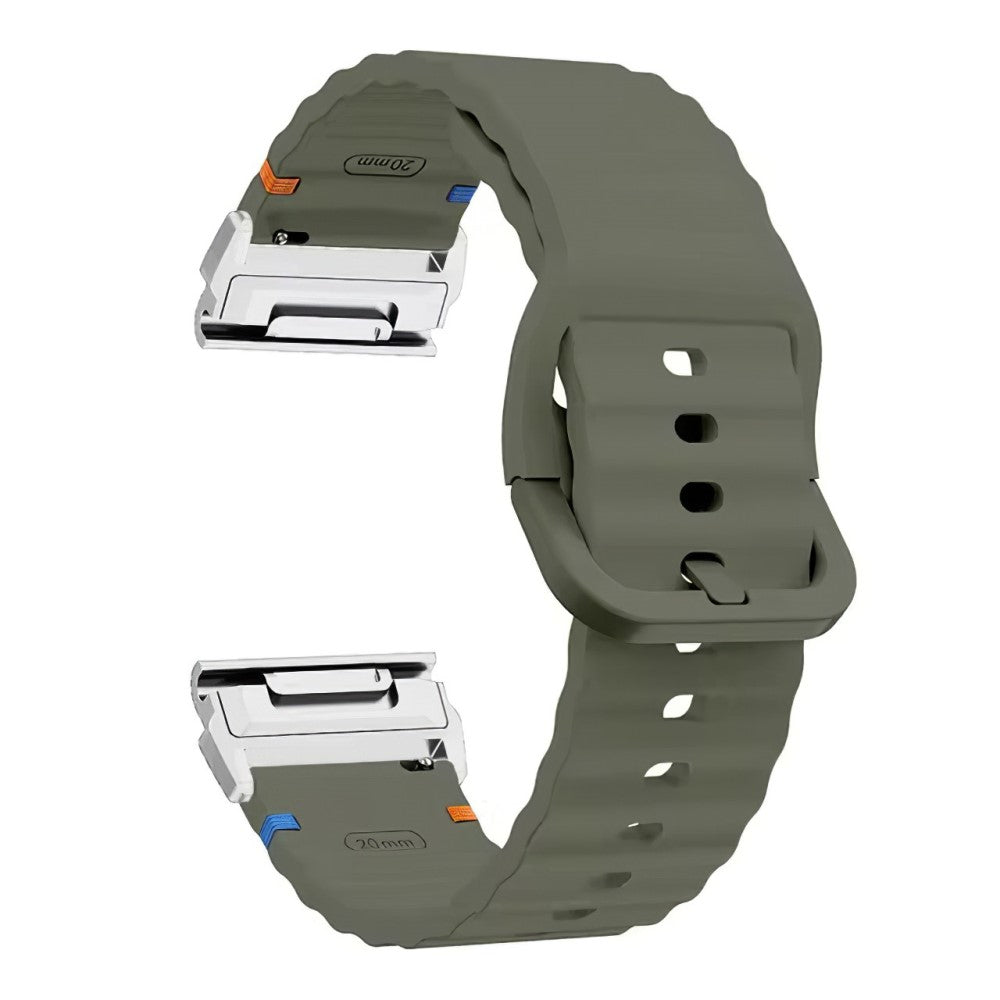 Watch Band Garmin Fenix 8 51mm Quick Release Wavy Texture Silicone Strap with Silver Connector - Army Green#serie_5