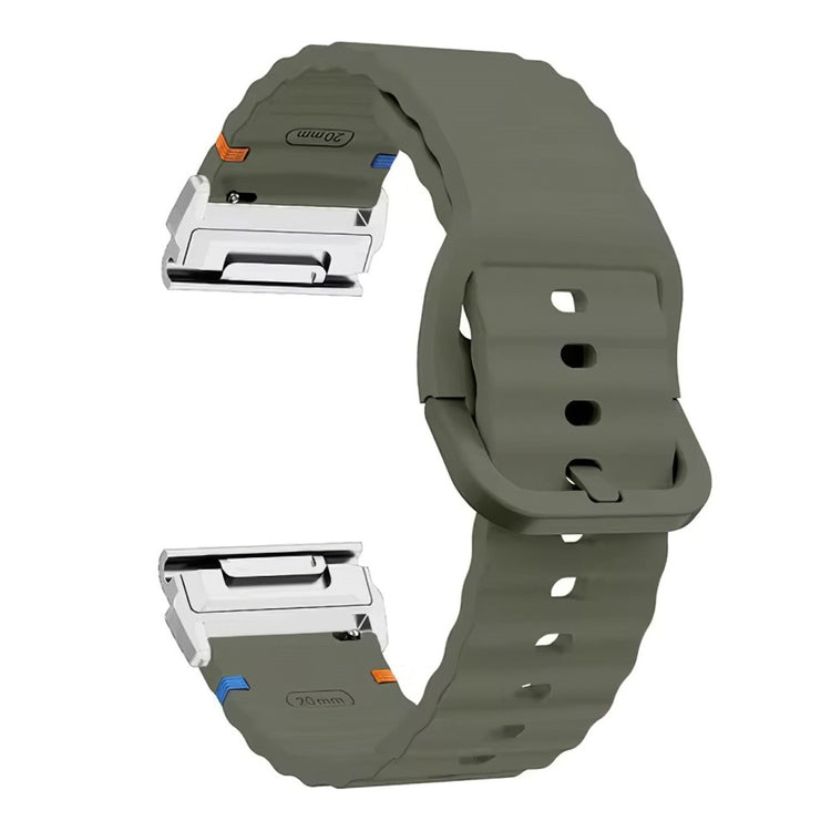 Watch Band Garmin Fenix 8 51mm Quick Release Wavy Texture Silicone Strap with Silver Connector - Army Green#serie_5