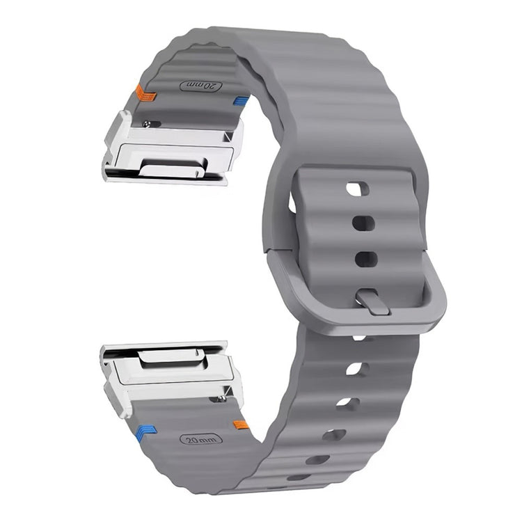 Watch Band Garmin Fenix 8 51mm Quick Release Wavy Texture Silicone Strap with Silver Connector - Grey#serie_10