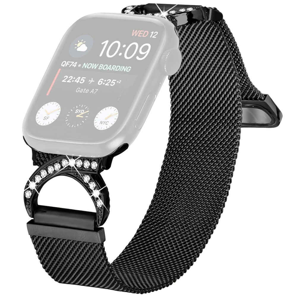 Watch Band Apple Watch Series 49mm - 45mm - 44mm - 42mm Milanese Metal Strap Rhinestone Decor - Black#serie_1