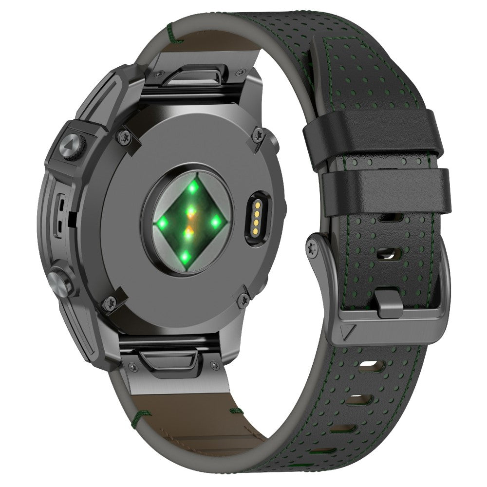 Garmin 22mm Genuine Cow Leather Watch Band Stitching Line Replacement Strap - Black+Green#serie_4