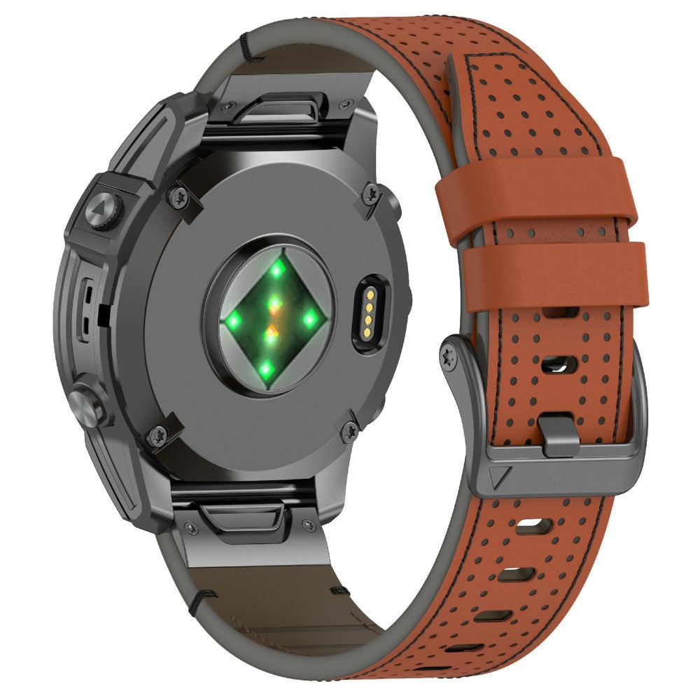 Garmin 22mm Genuine Cow Leather Watch Band Stitching Line Replacement Strap - Brown+Black#serie_6