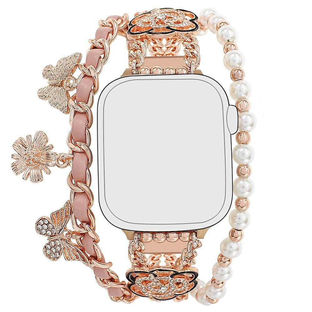 Zinc Alloy Bracelet Strap Apple Watch Series 49mm - 45mm - 44mm - 42mm Flower Butterfly Watch Band - Pink#serie_1