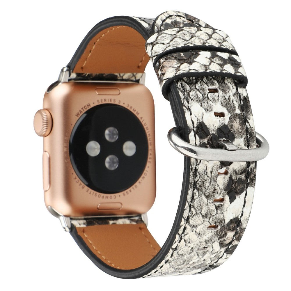 Leather Watch Strap Apple Watch Series 49mm - 45mm - 44mm - 42mm Snakeskin Print Wrist Band - White#serie_1