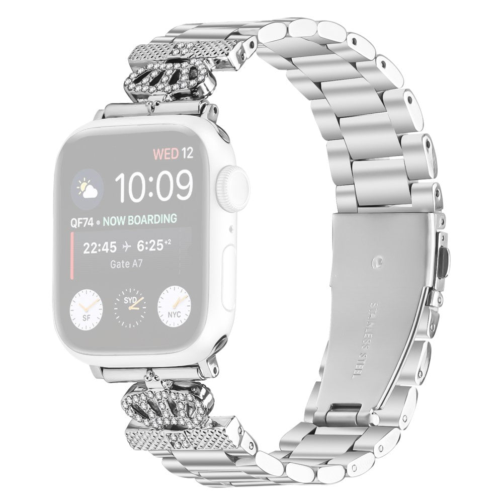 Stainless Steel Strap Apple Watch Series 49mm - 45mm - 44mm - 42mm Crown Shape Rhinestone Decor Silver Watch Band#serie_1