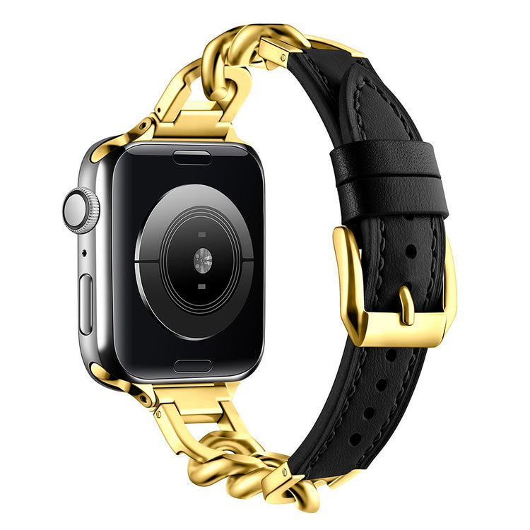 Watch Band Apple Watch Series 49mm - 45mm - 44mm - 42mm Genuine Cow Leather Strap - Black + Gold#serie_1