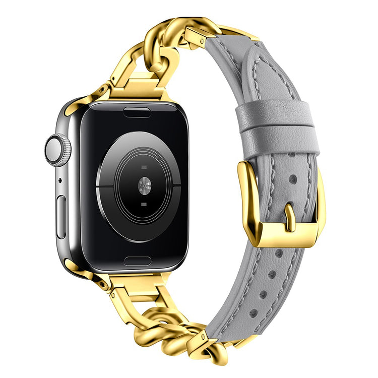 Watch Band Apple Watch Series 49mm - 45mm - 44mm - 42mm Genuine Cow Leather Strap - Grey + Gold#serie_2