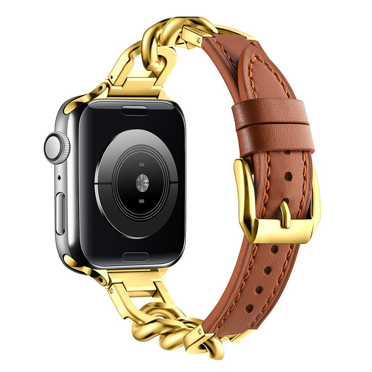 Watch Band Apple Watch Series 49mm - 45mm - 44mm - 42mm Genuine Cow Leather Strap - Brown + Gold#serie_3