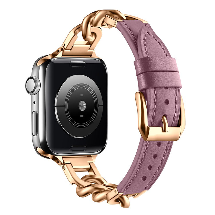 Watch Band Apple Watch Series 49mm - 45mm - 44mm - 42mm Genuine Cow Leather Strap - Rouge + Rose Gold#serie_4