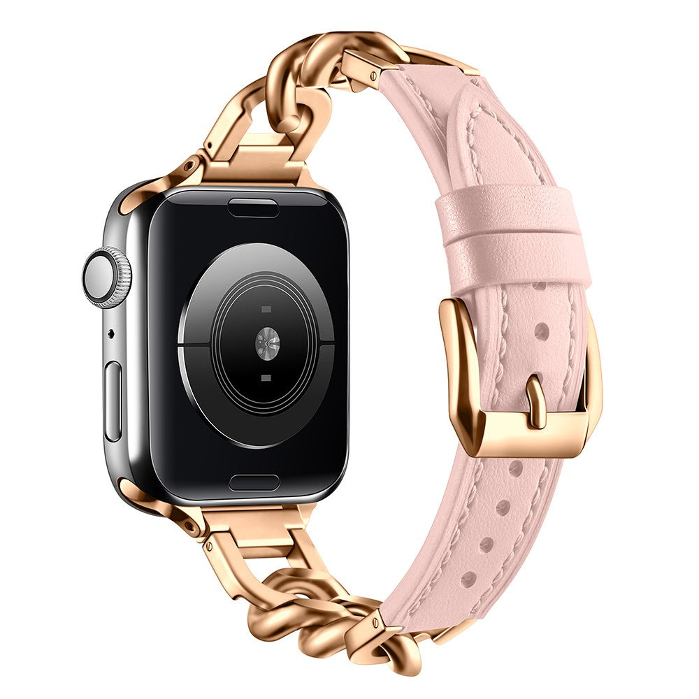 Watch Band Apple Watch Series 49mm - 45mm - 44mm - 42mm Genuine Cow Leather Strap - Pink + Rose Gold#serie_5