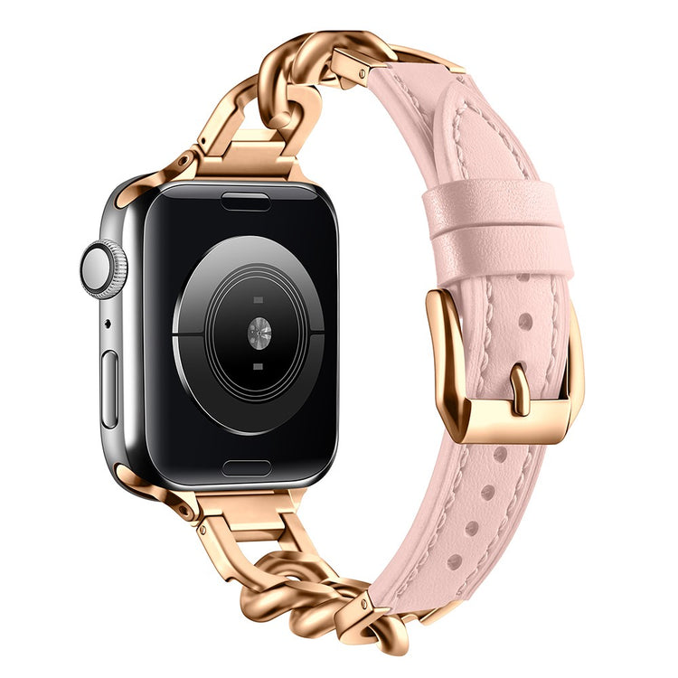 Watch Band Apple Watch Series 49mm - 45mm - 44mm - 42mm Genuine Cow Leather Strap - Pink + Rose Gold#serie_5
