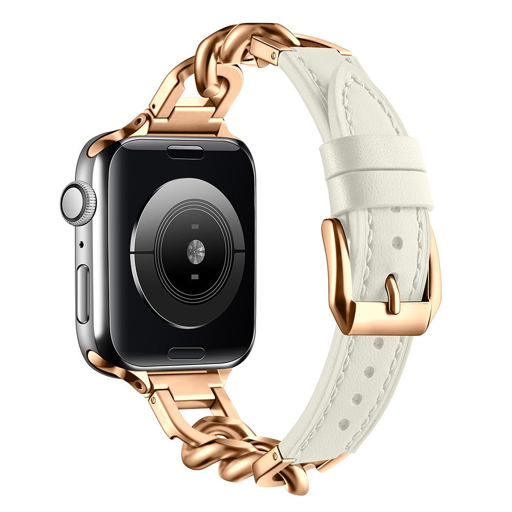 Watch Band Apple Watch Series 49mm - 45mm - 44mm - 42mm Genuine Cow Leather Strap - Beige + Rose Gold#serie_6