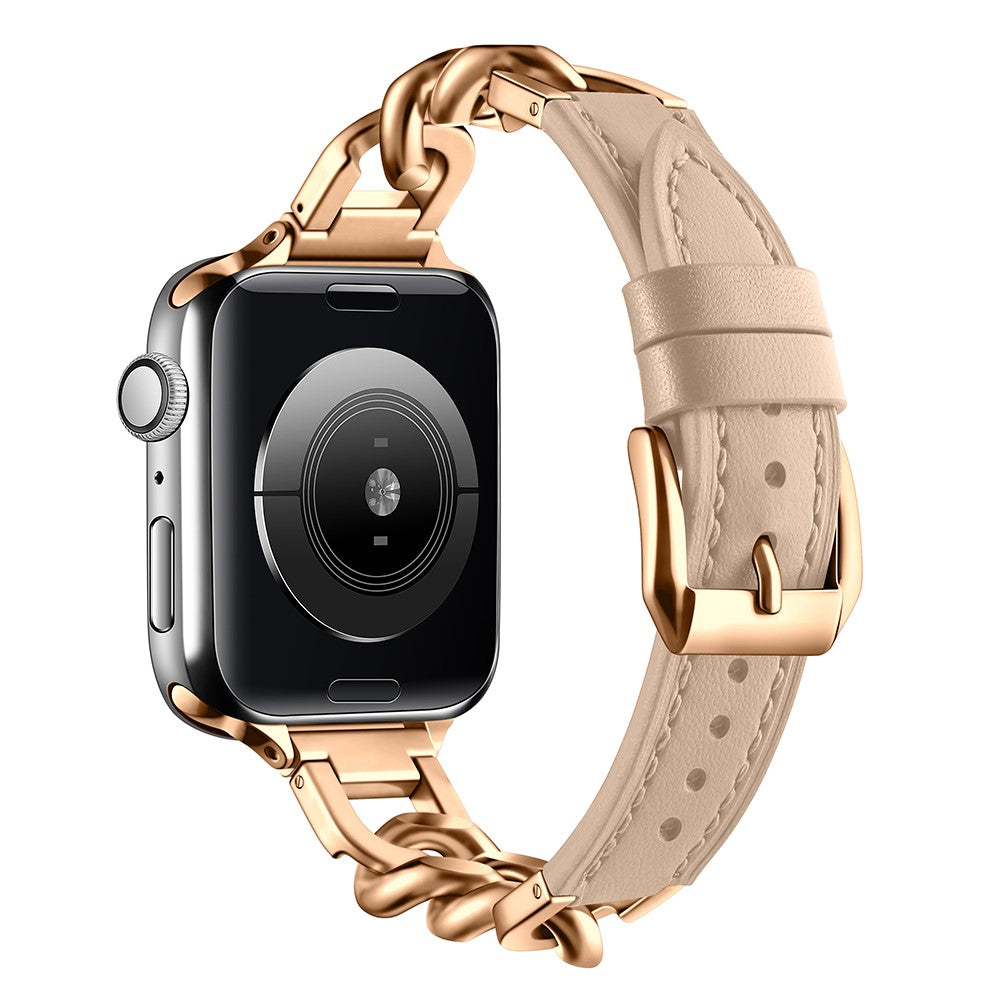 Watch Band Apple Watch Series 49mm - 45mm - 44mm - 42mm Genuine Cow Leather Strap - Apricot + Rose Gold#serie_7