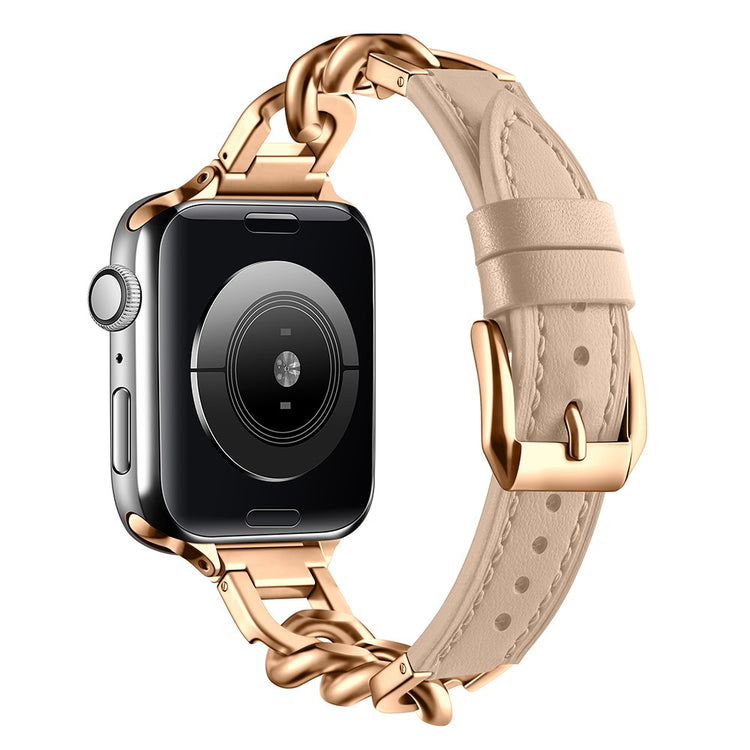 Watch Band Apple Watch Series 49mm - 45mm - 44mm - 42mm Genuine Cow Leather Strap - Apricot + Rose Gold#serie_7