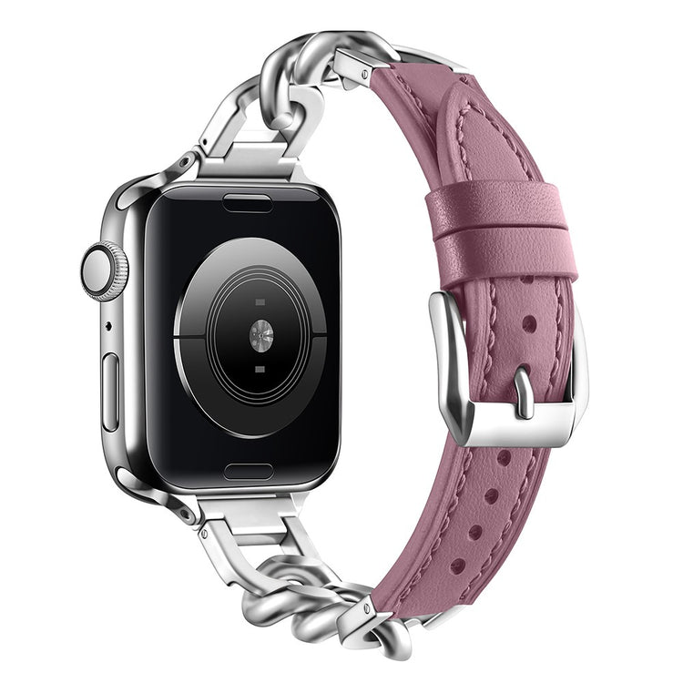 Watch Band Apple Watch Series 49mm - 45mm - 44mm - 42mm Genuine Cow Leather Strap - Rouge + Silver#serie_8