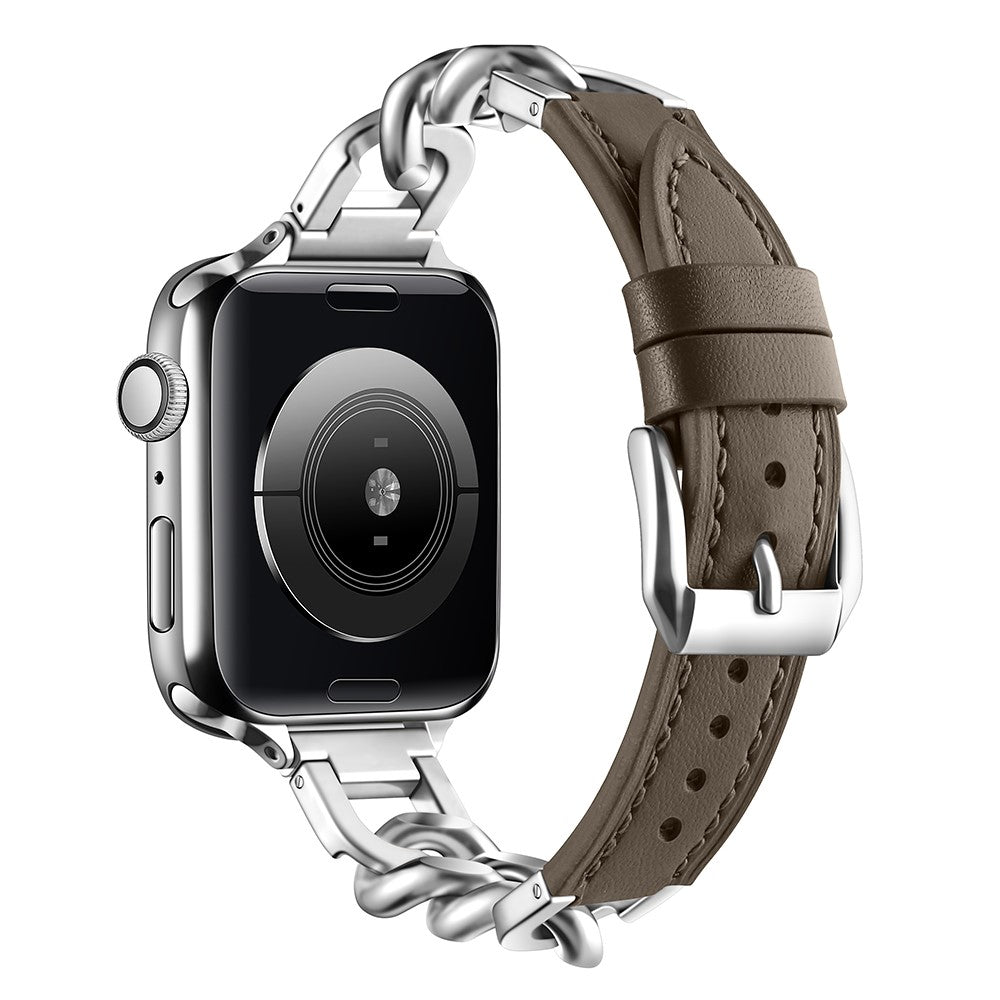 Watch Band Apple Watch Series 49mm - 45mm - 44mm - 42mm Genuine Cow Leather Strap - Tan + Silver#serie_10