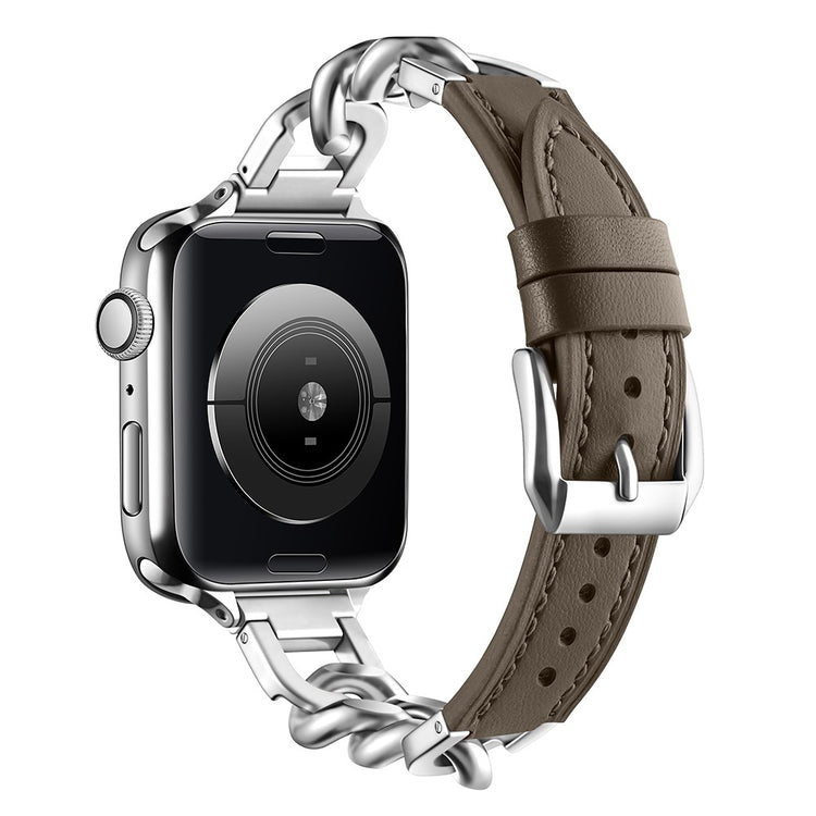Watch Band Apple Watch Series 49mm - 45mm - 44mm - 42mm Genuine Cow Leather Strap - Tan + Silver#serie_10