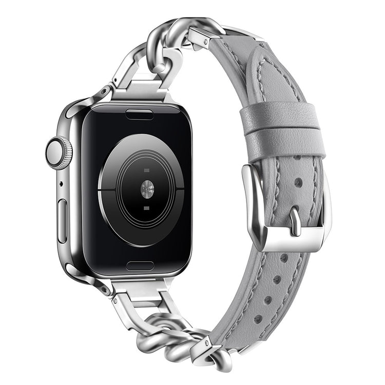 Watch Band Apple Watch Series 49mm - 45mm - 44mm - 42mm Genuine Cow Leather Strap - Grey + Silver#serie_13