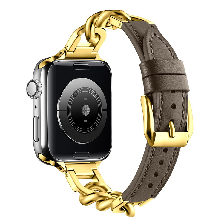 Watch Band Apple Watch Series 49mm - 45mm - 44mm - 42mm Genuine Cow Leather Strap - Tan + Gold#serie_16