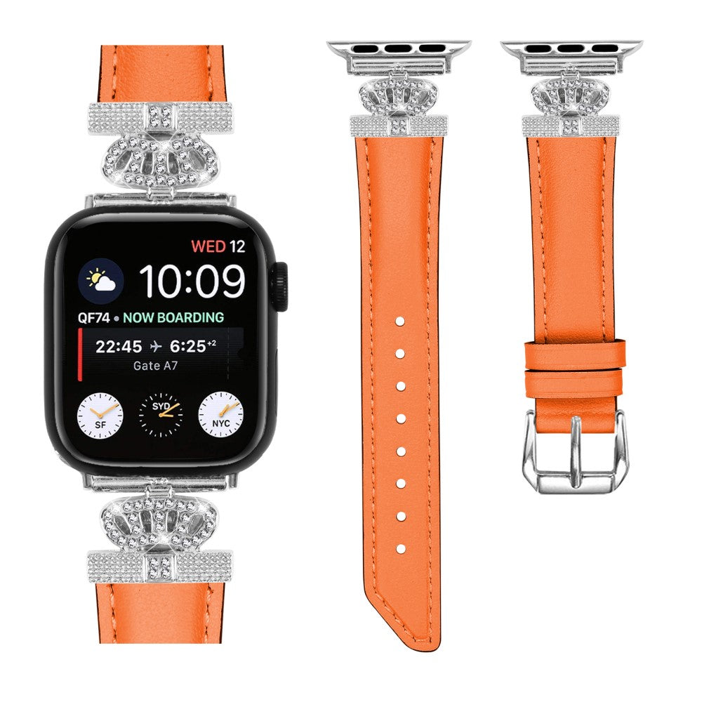 Sejt Kunstlæder Og Rhinsten Universal Rem passer til Apple Smartwatch - Orange#serie_2