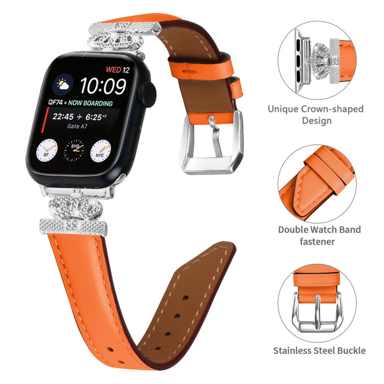 Sejt Kunstlæder Og Rhinsten Universal Rem passer til Apple Smartwatch - Orange#serie_2