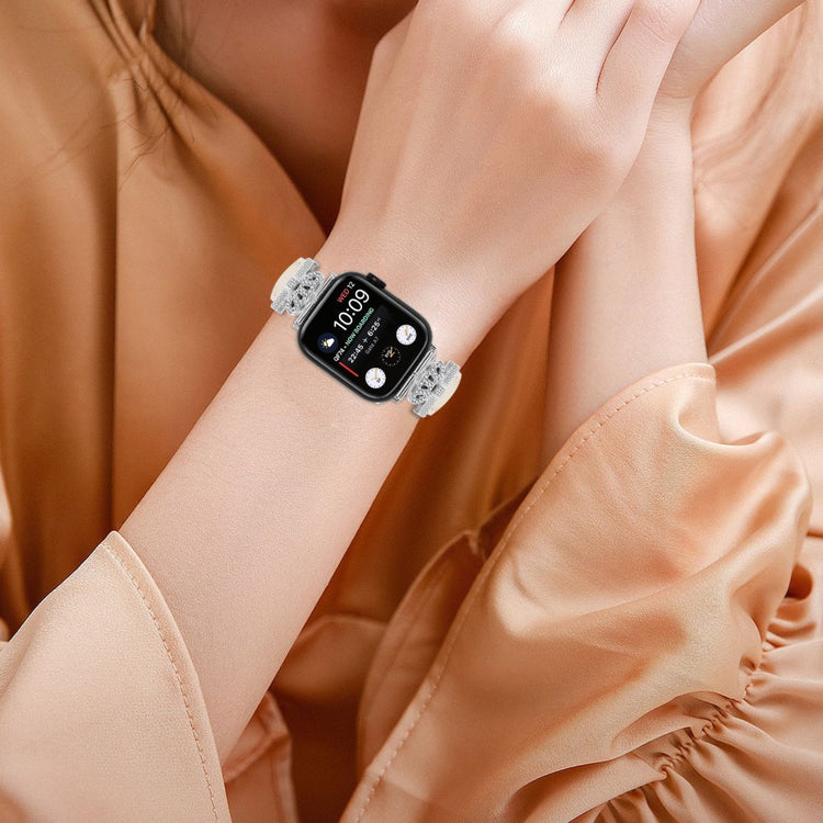 Sejt Kunstlæder Og Rhinsten Universal Rem passer til Apple Smartwatch - Hvid#serie_5