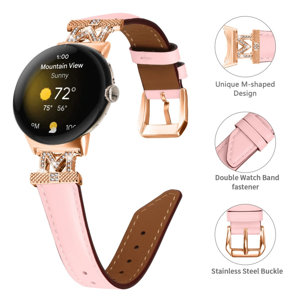 Ægte Læder Og Rhinsten Universal Rem passer til Google Pixel Watch 2 / Google Pixel Watch - Pink#serie_3