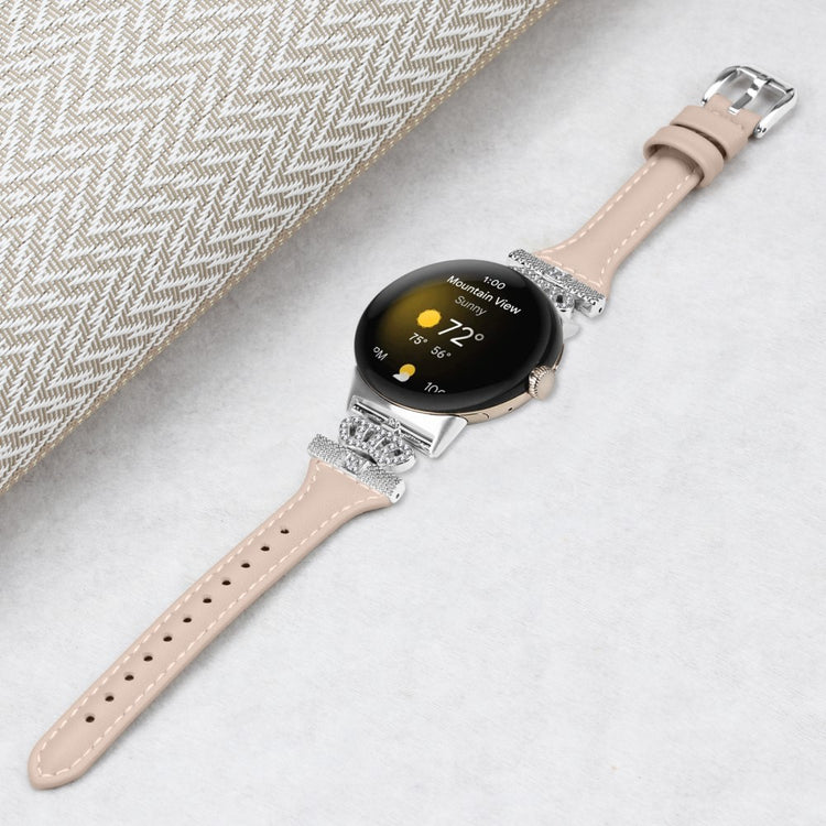 Ægte Læder Og Rhinsten Universal Rem passer til Google Pixel Watch 2 / Google Pixel Watch - Hvid#serie_5